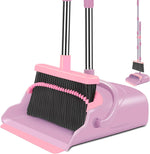 Upgrade Broom and Dustpan Set, Large Size and with Long Handle, Upright,Ideal for Indoor Outdoor Garage Kitchen Room Office Lobby Use (Green)