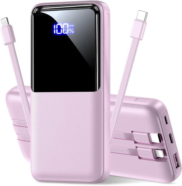 Portable Charger Power Bank, 50% Larger Capacity 15000mAh Battery Pack with Built in Cable, 22.5W Fast Charging Travel Camping Essential Powerbank for iPhone 17 16 Pro iPad Samsung S26 Google etc