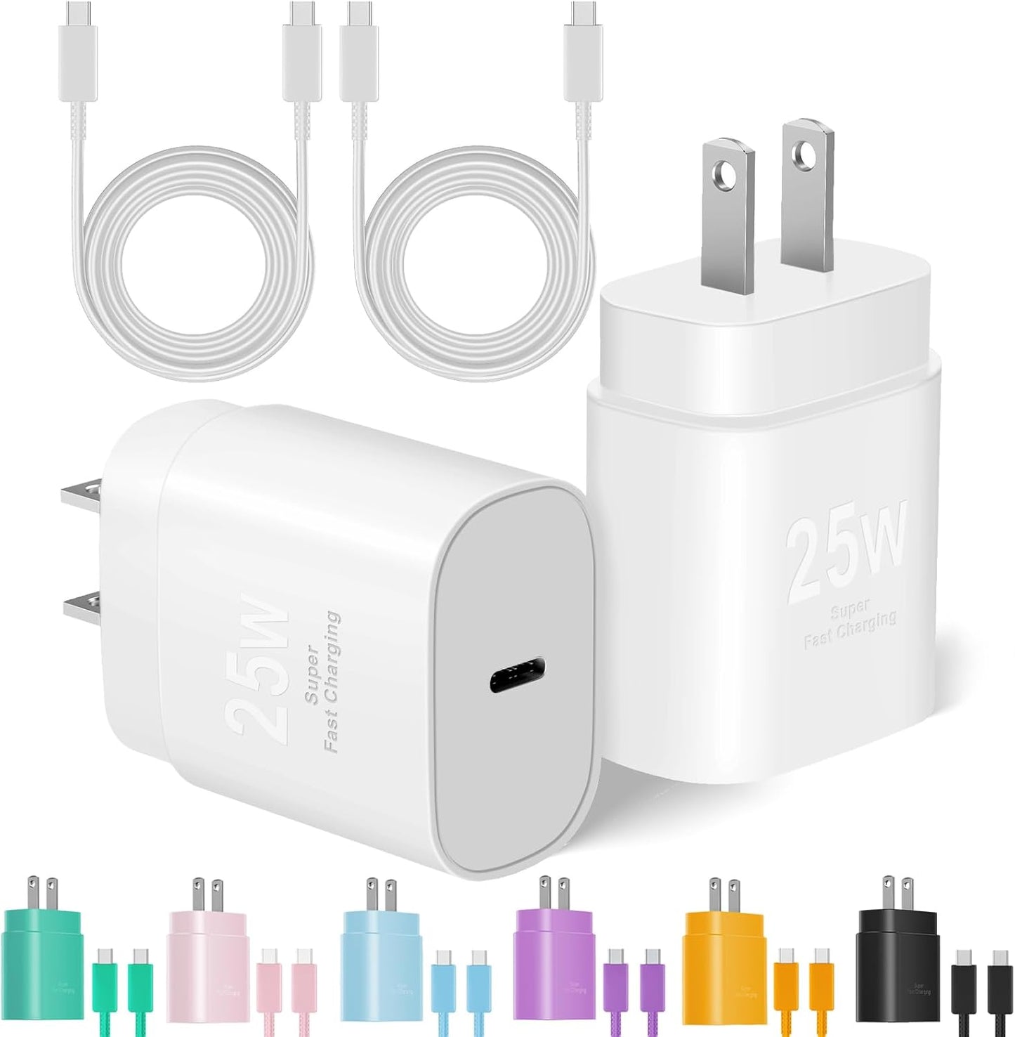 Type C Charger Fast Charging for iPhone 17 16 15, 2Pack [10FT&6FT] Long USB C Cable with 25W Phone Super Fast Charger Block Compatible with Galaxy S25/S24/Plus/Ultra,iPhone 15/16/17/Air/Plus/Pro Max