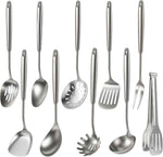 Newness 16 Pcs Cooking Utensils Set, 304 Stainless Steel Kitchen Utensils Set, Metal Kitchen Accessories, Include Soup Ladle, Slotted Skimmer Spoon, Spaghetti Spoon and Spatula, Dishwasher Safe