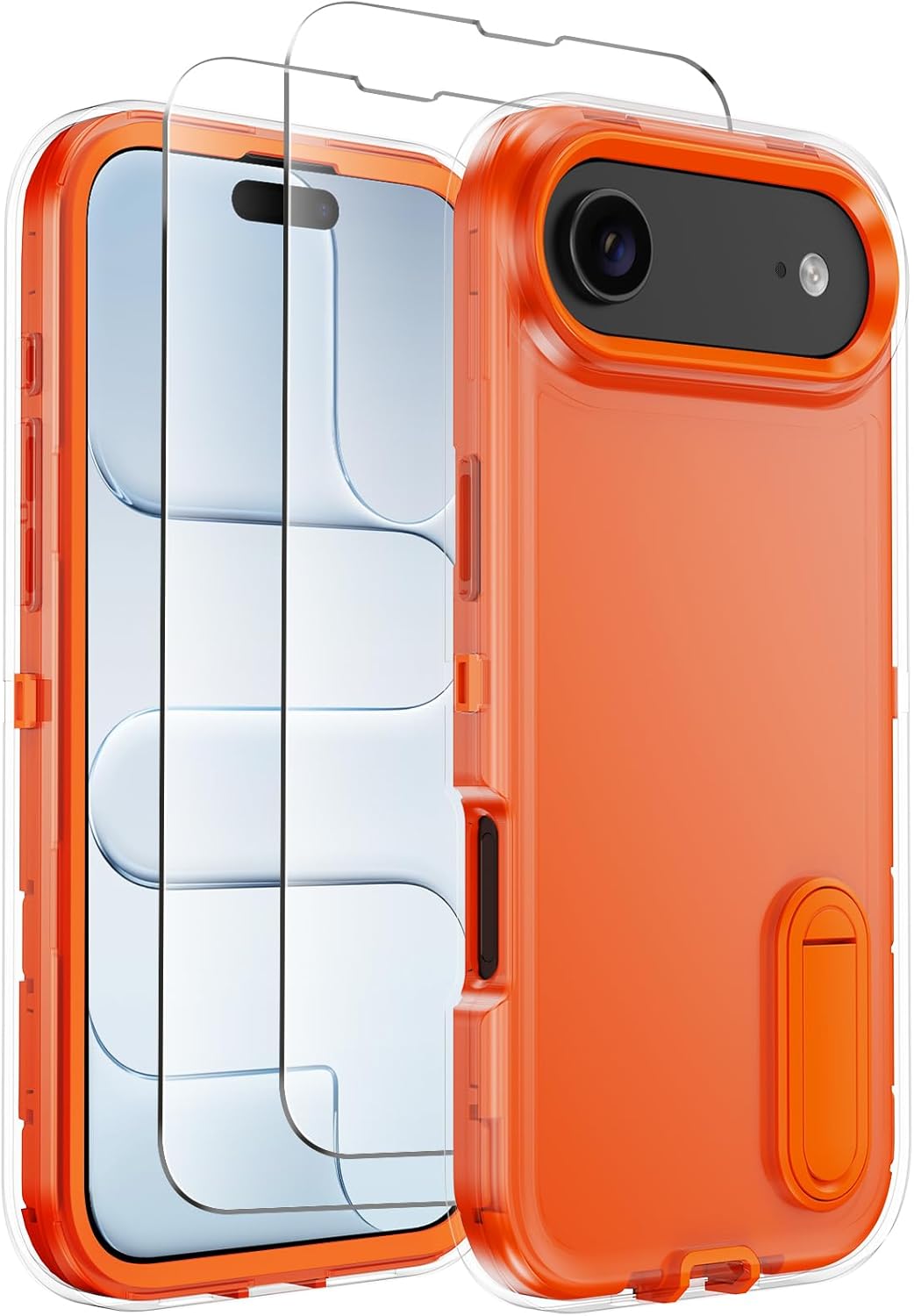 for iPhone 17 Air Case with Built-in Invisible Kickstand,[2*Screen Protector] Military-Grade Protection Shockproof Protective Cover,Hard Back Stand Phone Case for iPhone 17 Air (Pink)