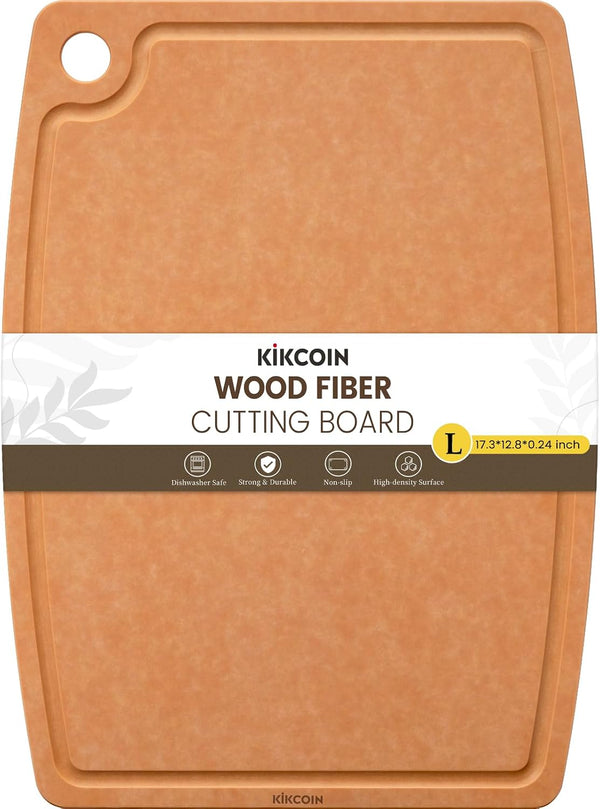 Kikcoin Wood Cutting Board for Kitchen with Non-slip and Juice Groove