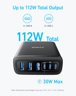 Anker Desktop Charger, Fast Charging USB C Charger with 112W Max 6-Port Desk Accessories for Home Office, Campatible with Multiple Devices, iPhone, iPad, MacBook, Galaxy and More (Cable Not Included)