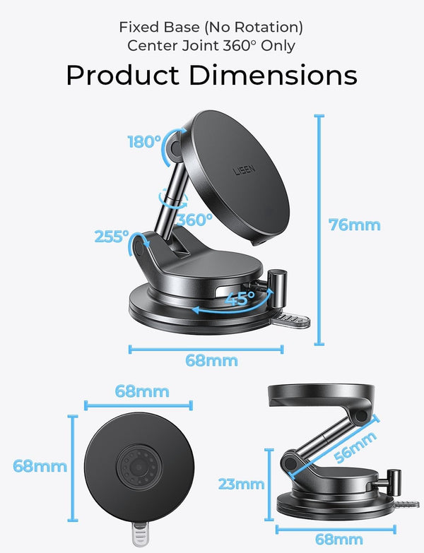 LISEN for 15W Magsafe Car Mount Charger, Magnetic Phone Holders for Your Car, Magnetic Wireless Car Charger, Suction Phone Mount for Car Accessories for iPhone 17 Pro Max 16 15 14 13 12, Gifts for Men