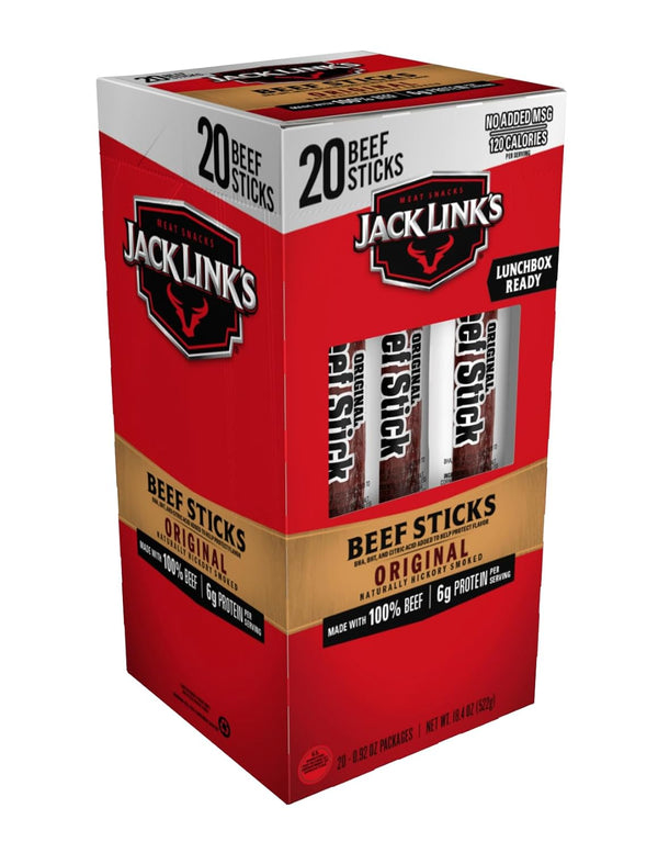 Jack Link's Zero Sugar Beef Sticks, 20 Pack, 0.92 oz, Ready to Eat Protein Snacks