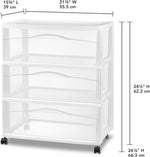 Sterilite Wide 3-Drawer Cart for Storage and Organization