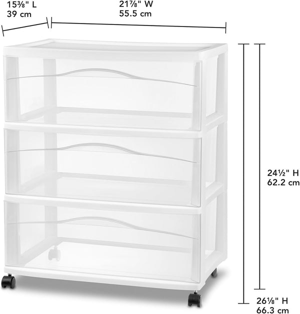 Sterilite Wide 3-Drawer Cart for Storage and Organization