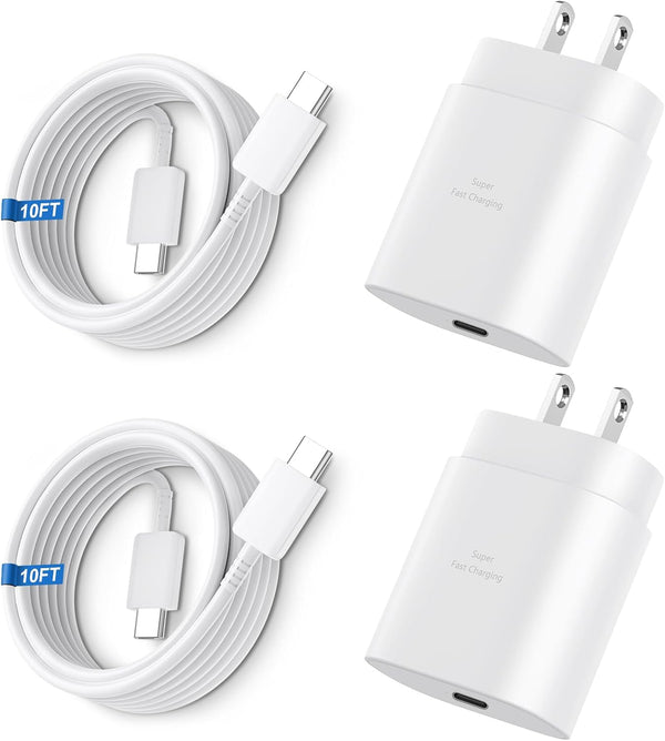 Super Fast Charger Type C, 25W USB C Wall Charger Fast Charging for Samsung Galaxy S26 Ultra/S26/S26+/S25 Ultra/S25/24 Ultra/S24/S23 Ultra/S22 Ultra with 10FT Long Android Type C Charger Cable 2Pack