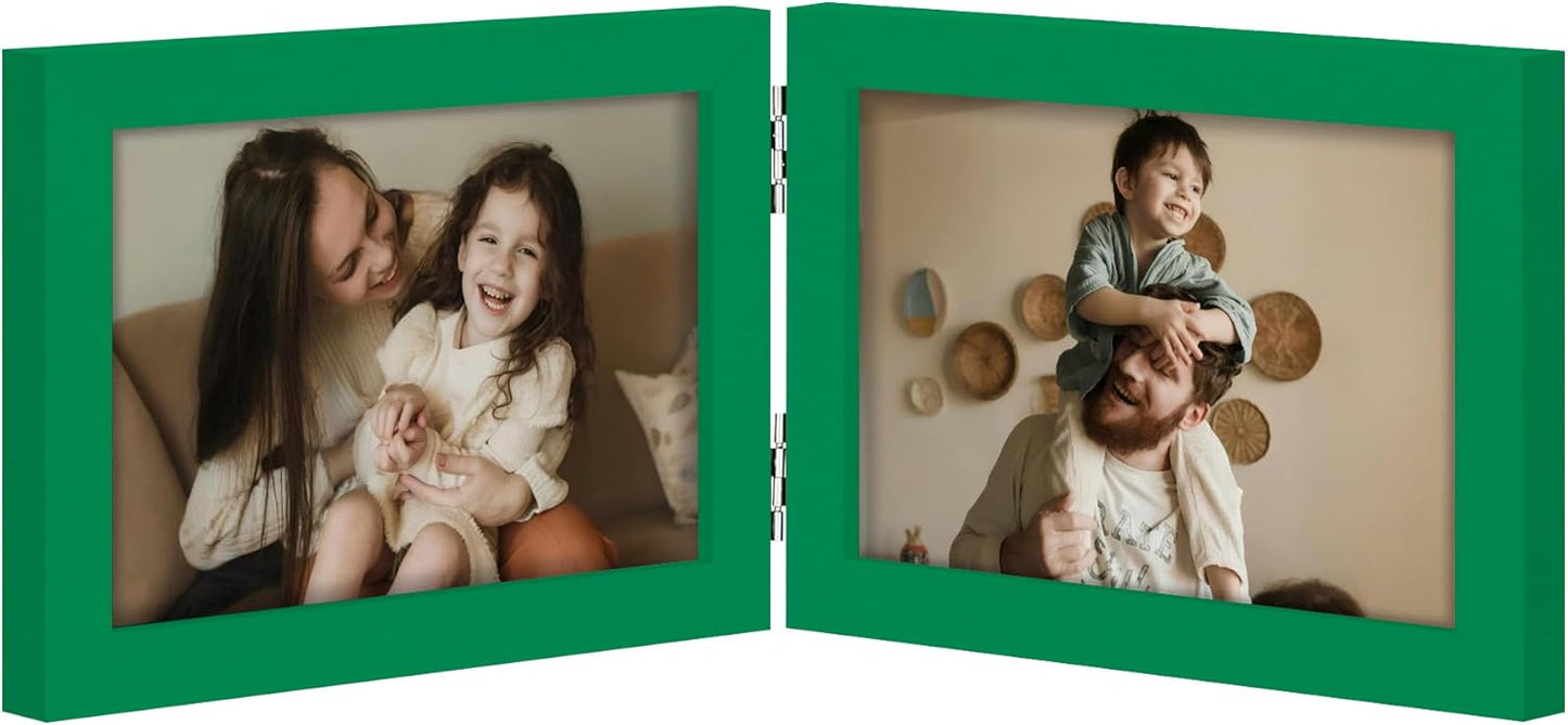 decorUhome Double 4x6 Picture Frame Vertical, Engineered Wood Bifold Photo Frame with Plexiglass for Tabletop Display, 4x6, Black