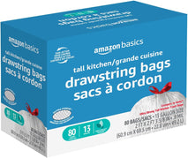 Amazon Basics Ultra-Force Tall Kitchen Drawstring Trash Bags, Classic Clean Scented, 13 Gallon, 80 Count with Odor Control