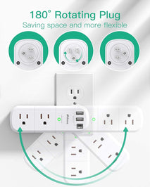 mifaso 3 sided swivel rotating plug surge protector with 6 ac multi plug wall outlets and 3 usb ports