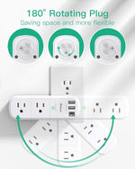 mifaso 3 sided swivel rotating plug surge protector with 6 ac multi plug wall outlets and 3 usb ports