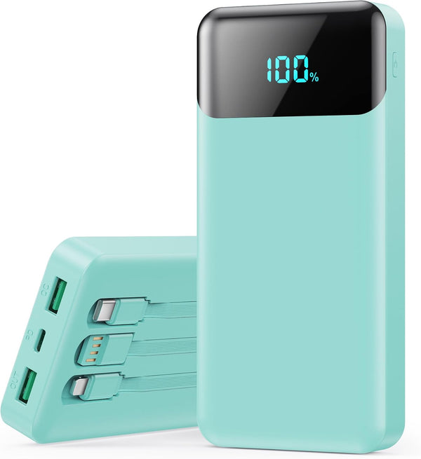Portable Charger Power Bank 40800mAh with 3 Built-in Cables,25W Fast Phone Charging Portable Battery Pack,5 Outputs Travel Essentials Outdoor External Battery for iPhone 17/16,Galaxy Android etc-Black
