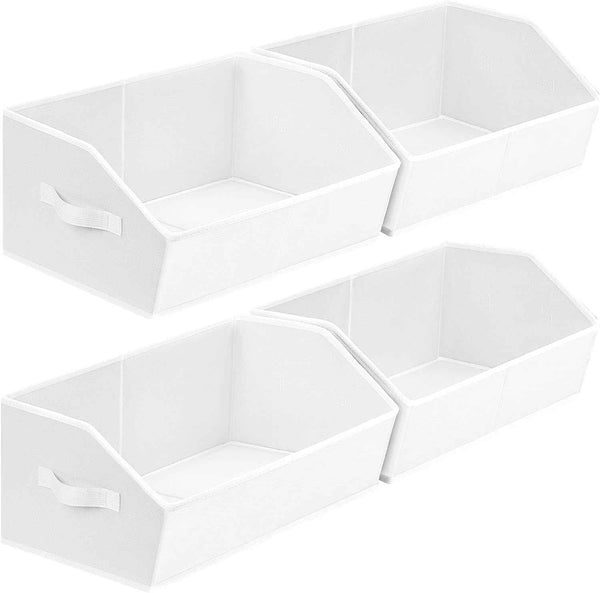 Closet Organizers Bins 6 Packs - Large Closet Shelf Organizer with Handles, Fabric Trapezoid Storage Bins, Collapsible Storage Cubes for Clothes, Towels, Light Gray