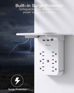 wall outlet extender with 6 ac outlets, shelf, 2 usb & usb c charging ports - compact plug expander