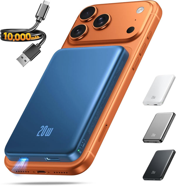 Portable Charger for Magsafe Power Bank - 10000mAh Magnetic Phone Charger, USB-C 20W PD Fast Charging, Slim Wireless Battery Pack for iPhone 17/16/15/14/13 Series,for Travel Cruise Essentials-Obsidian