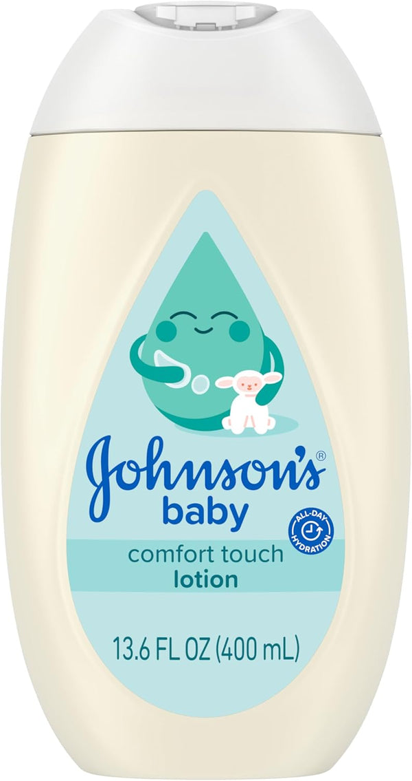 johnsons baby comfort touch newborn baby face body lotion, 13.6 fl oz, hypoallergenic, paraben-free, new baby essentials