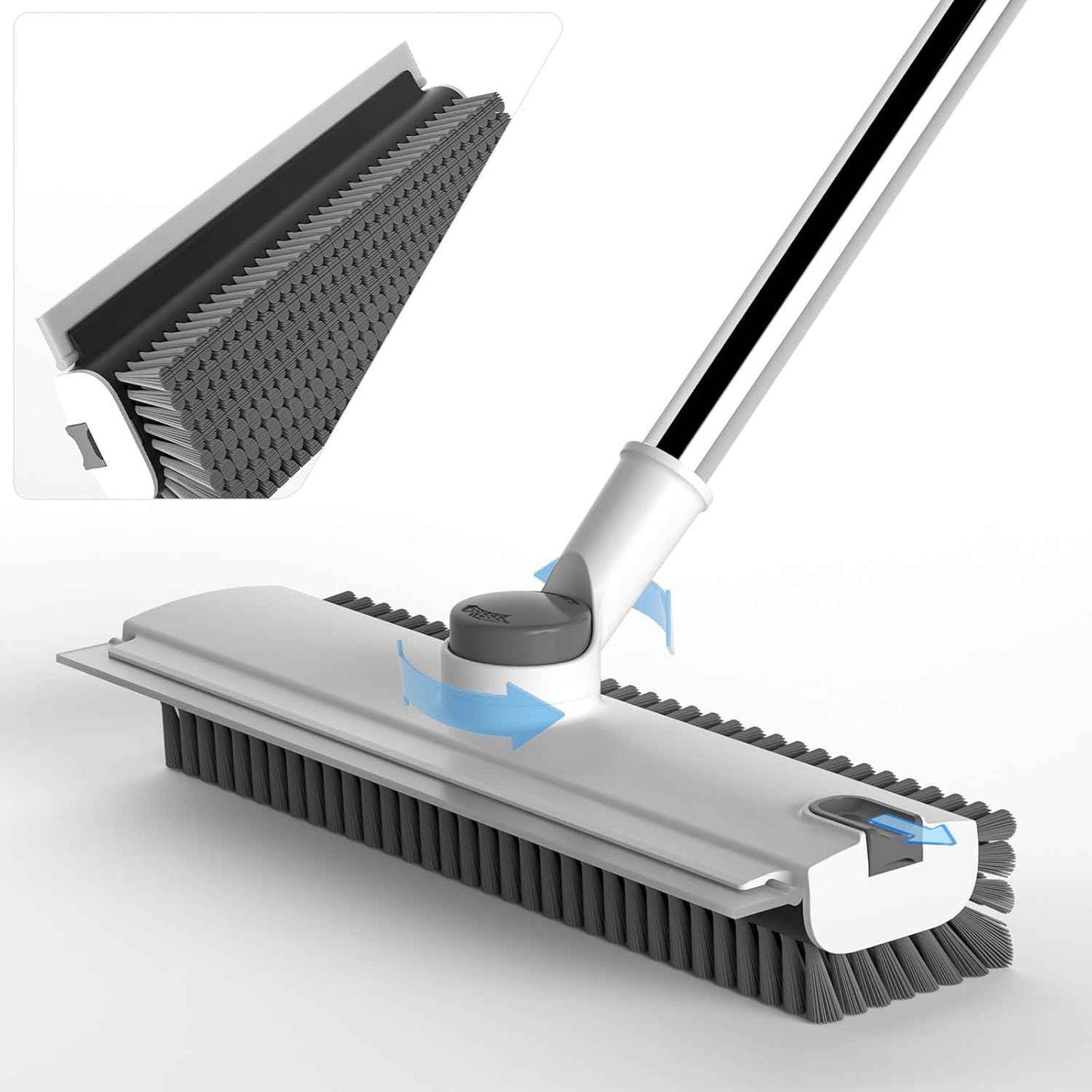 Scrub Brush with Long Handle, Floor Scrub Brush Squeegee Broom for Cleaning, 3 in 1 Shower Scrubber Floor Broom Squeegee for Concrete Tile Wall Deck Patio Grey