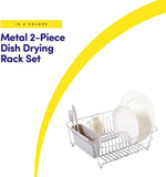 Compact dish drying rack with utensil holder for kitchen sink