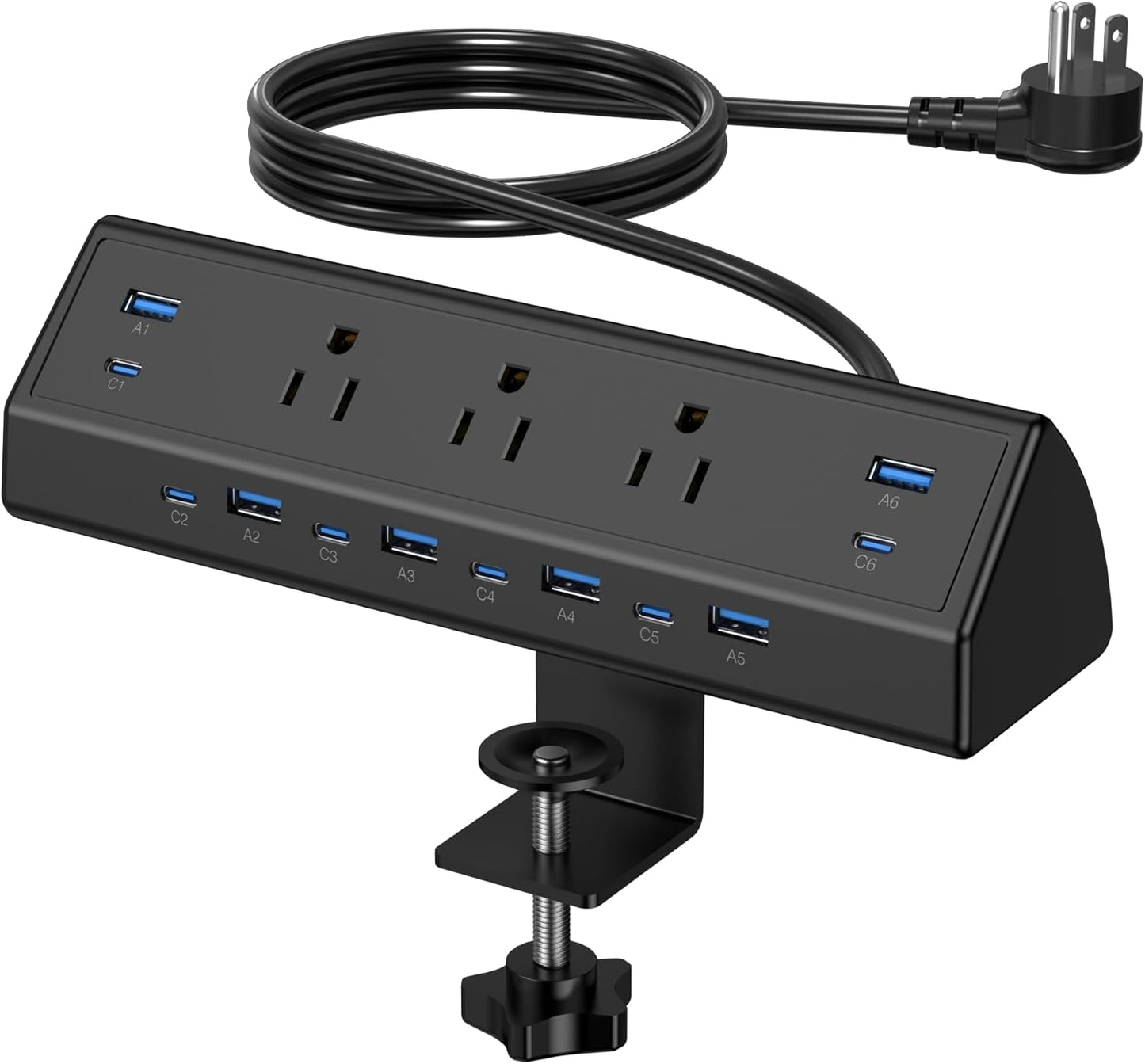Jgstkcity Desk Clamp Power Strip with USB-C – 5 Outlets & 4 PD 20W Fast Charging Ports, 40W Desk Mount Surge Protector