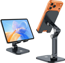 Phone Stand, Cell Phone Stand Holder for Desk Office Accessories Adjustable Height and Angle Foldable iPhone Stand Compatible with 4"-13" Phones iPad Tablet - Black
