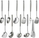Newness 16 Pcs Cooking Utensils Set, 304 Stainless Steel Kitchen Utensils Set, Metal Kitchen Accessories, Include Soup Ladle, Slotted Skimmer Spoon, Spaghetti Spoon and Spatula, Dishwasher Safe