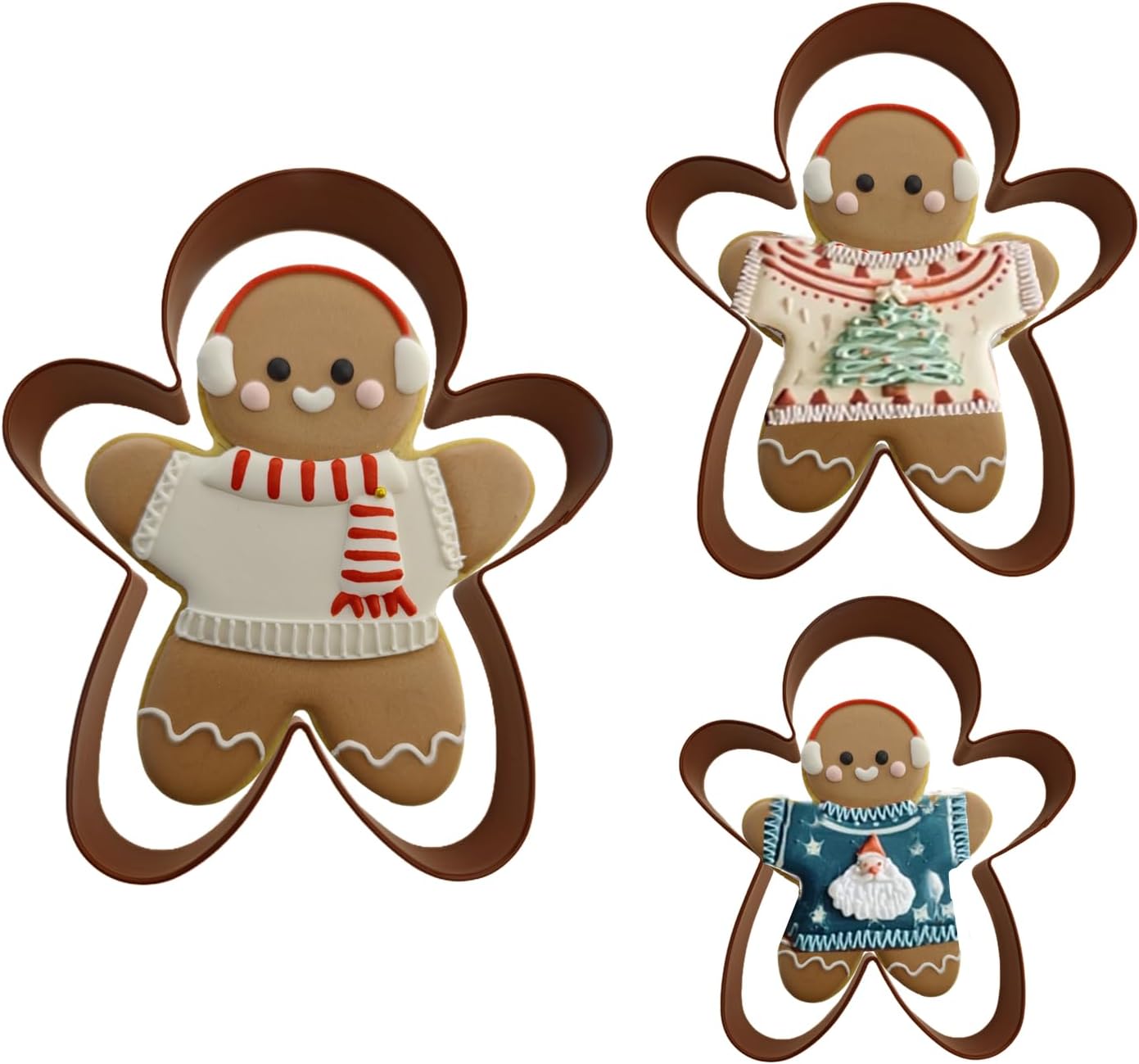 3PCs Gingerbread Man Cookie Cutters, Assorted Size 5.12" 4.13" 3.11" Large Christmas Cookie Cutter Set Molds Holiday Cookies Cutters Shapes,Stainless Steel
