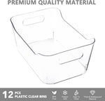 12 Pack Clear Plastic Storage Bins for Home and Office Organization