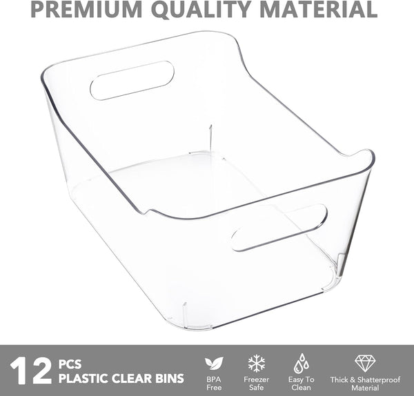 12 Pack Clear Plastic Storage Bins for Home and Office Organization