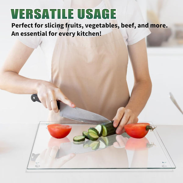Tempered Glass Cutting Boards for Kitchen Counter, Clear, Non-Slip, Heat-Resistant, Easy to Clean, 2PCS