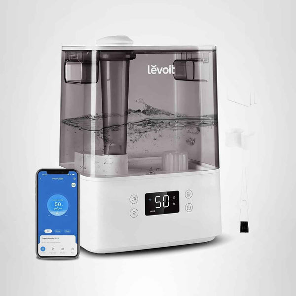 levoit large room humidifier with app and voice control, 6l cool mist, gray