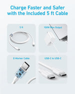 Anker Laptop Charger, Compact and Foldable 100W USB C Charger for MacBook Air, Samsung Galaxy, iPhone 17/16 Series, iPad Pro, and More(5FT USB C Cable Included)
