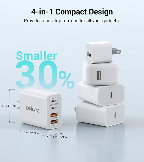 40W USB C Charger Cube, 2-Pack Fast Charging Block, 4-Port Power Adapter