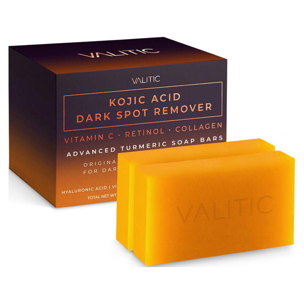 valitic kojic acid dark spot remover soap bars with vitamin c and turmeric for skin care (2 pack)