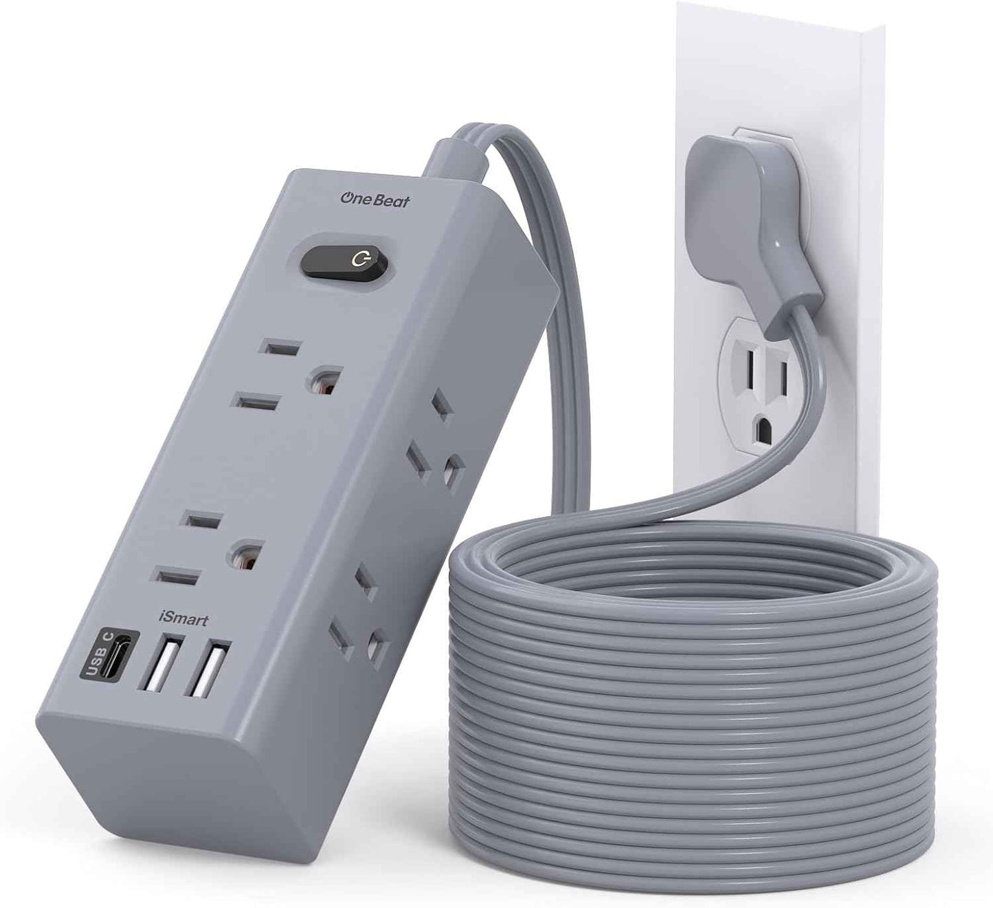 One Beat 10Ft Extension Cord with Multiple Outlets,Flat Plug Power Strip Surge Protector with 10 Ft Long Cord,6 Outlet 4 USB Ports (2USB C),Multi Outlet Wall Plug for Travel,College,Dorm Essentials