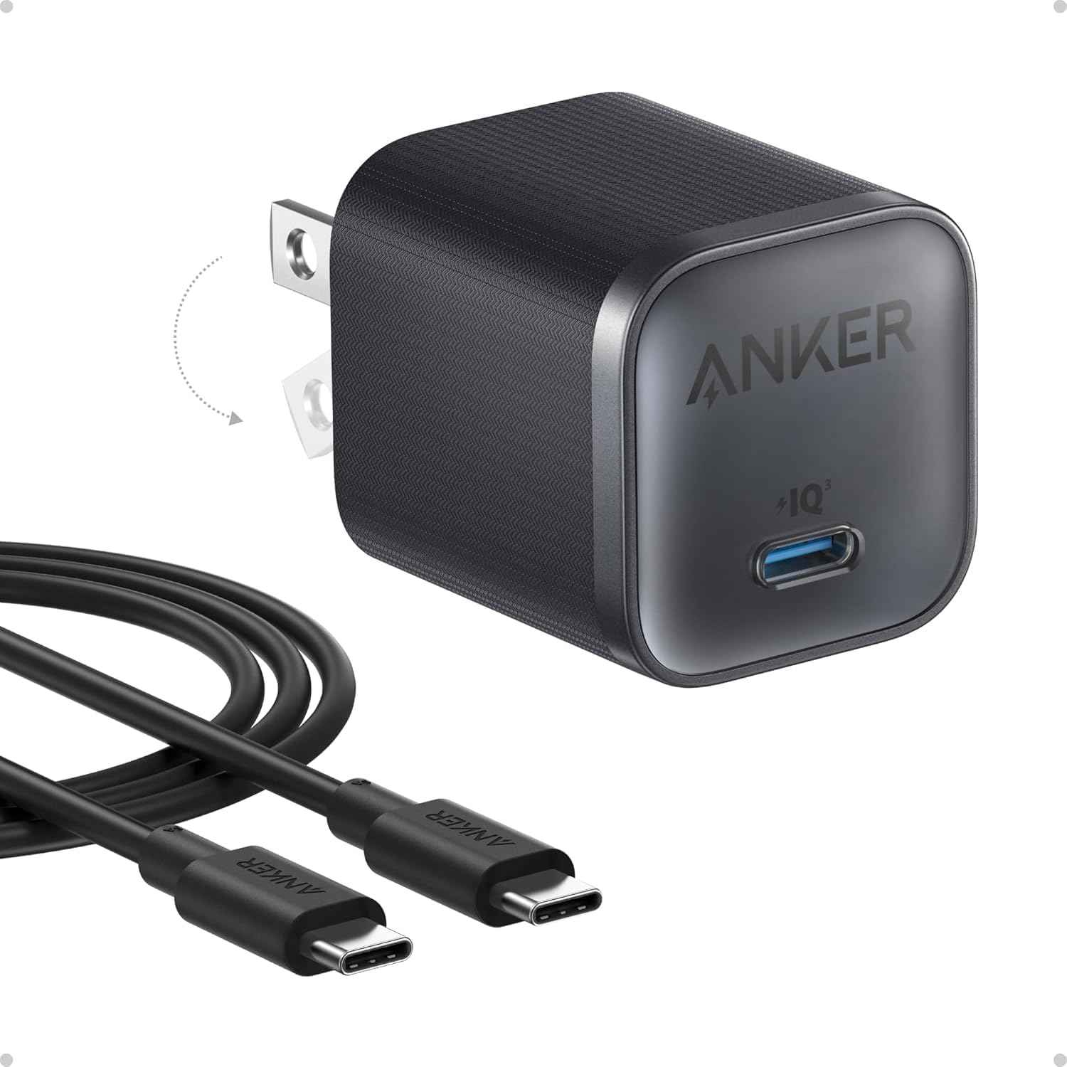 Anker Nano Charger, 45W Fast Charging, Compact and Foldable Plug USB C Charger Block for iPhone 17 Series, MacBook, Pixel 9, iPad, Samsung Galaxy S25 Ultra / S24 Series (6 ft Cable Included)