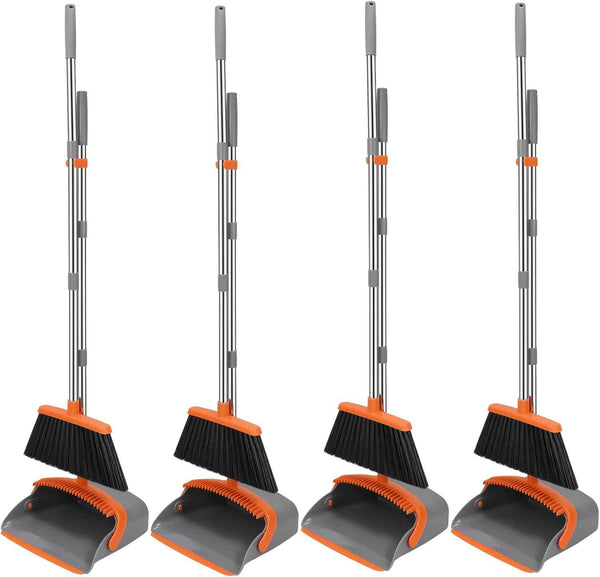 NACENA Broom and Dustpan Set, 52-in Long Adjustable Handle Broom Dustpan Combo with Dustpan Teeth to Automatically Clean Hair Suitable for Home Kitchen Office Hall Floor（Black&Red）