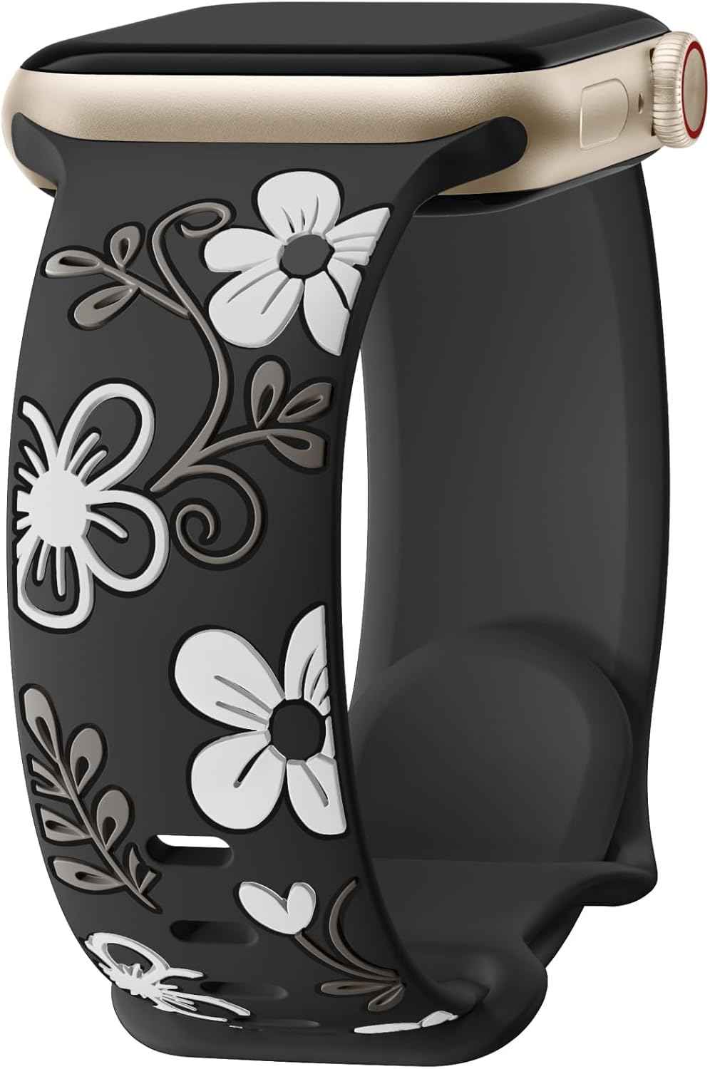 Witzon Floral Band Compatible with Apple Watch Bands For Women 40mm 41mm 38mm 42mm 44mm 45mm 46mm 49mm, Engraved Cute Flower Silicone Dressy Strap for iWatch Series 11 10 9 8 7 6 5 4 3 2 SE Ultra