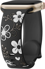 Witzon Floral Band Compatible with Apple Watch Bands For Women 40mm 41mm 38mm 42mm 44mm 45mm 46mm 49mm, Engraved Cute Flower Silicone Dressy Strap for iWatch Series 11 10 9 8 7 6 5 4 3 2 SE Ultra