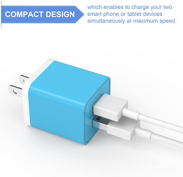 6 Pack USB Wall Charger with Dual USB Ports for iPhone and Samsung