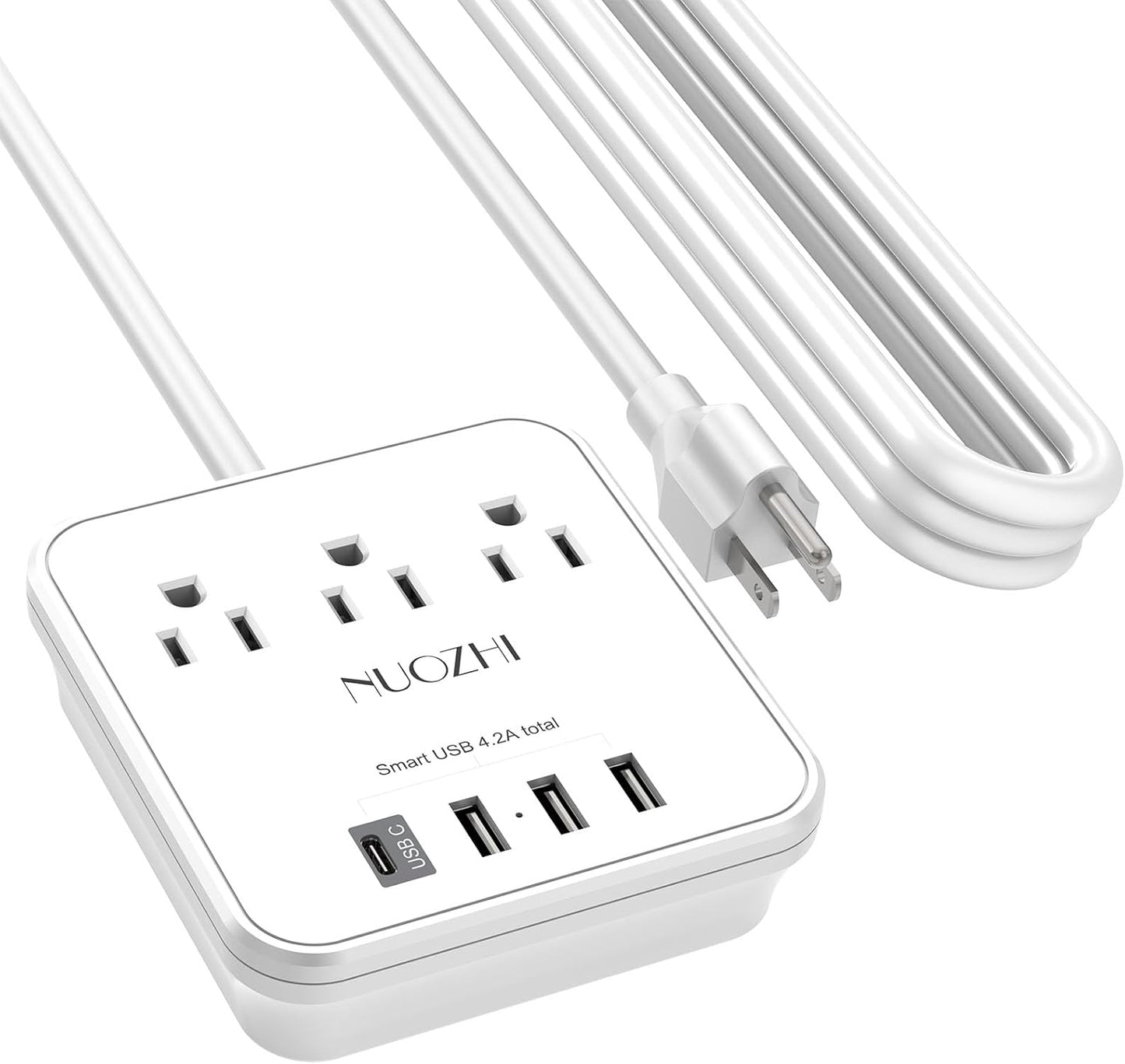 NUOZHI 6Ft Power Strip – Cruise Essentials Non-Surge Protector with 3 Outlets & 4 USB Ports (1 USB-C), ETL Listed Travel Charging Station