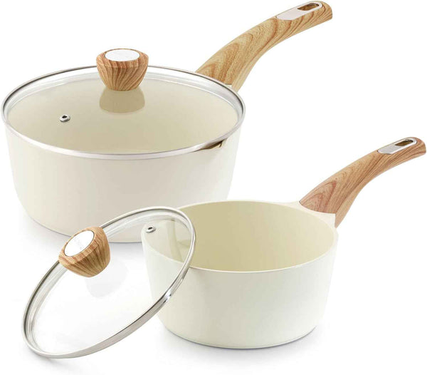 SENSARTE Ceramic Nonstick Sauce Pan with Lid, 3.0 Quart Saucepan with Double Spout, Large Cooking Pot, Non toxic Kitchen Sauce Pot, Non stick Saucier Pan, Induction Cookware, PFOA PTFE PFAS Free