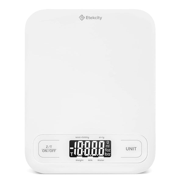 Etekcity digital kitchen scale, medium, 304 stainless steel, 11lb capacity, LCD display, grams and ounces