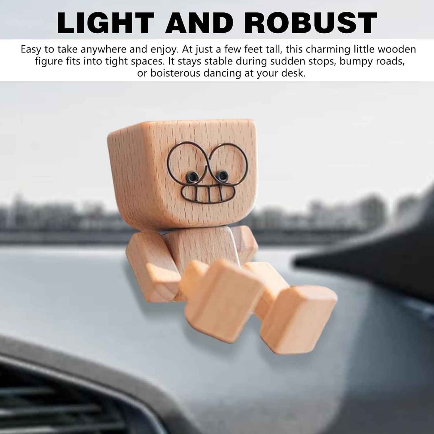 Shaking Wooden Man, Shaking Wooden Man Figurine for Car Dashboard with 12PCS, Funny Cars Ornaments Wood Desktop Decor,Car Dashboard Accessories and Desk Decoration