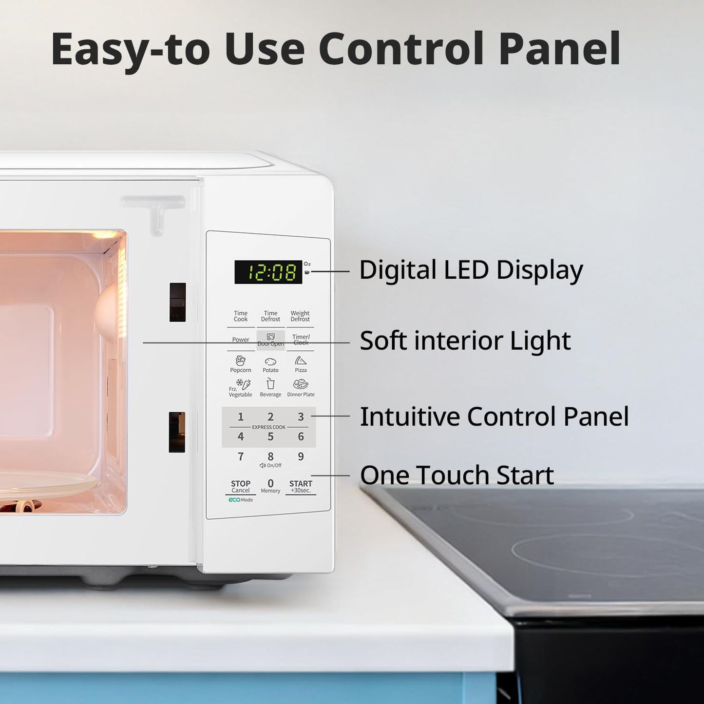 COMFEE' EM720CPL-PM Countertop Microwave Oven with Sound On/Off, ECO Mode and Easy One-Touch Buttons, 0.7 Cu Ft/700W, Pearl White