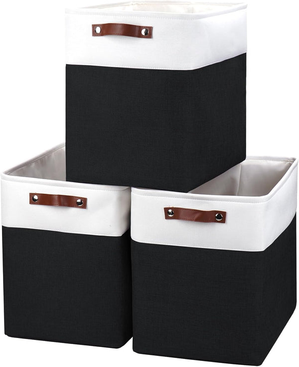 Large Fabric Storage Bins for Shelves 3 Pack Grey and White