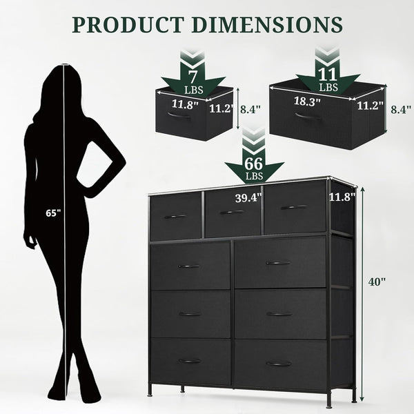 9-drawer dresser with storage and anti-tip kit for bedroom and entryway