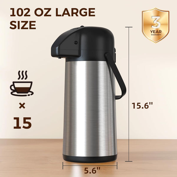 Large capacity stainless steel coffee carafe for hot drinks and tea