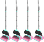 NACENA Broom and Dustpan Set, 52-in Long Adjustable Handle Broom Dustpan Combo with Dustpan Teeth to Automatically Clean Hair Suitable for Home Kitchen Office Hall Floor（Black&Red）