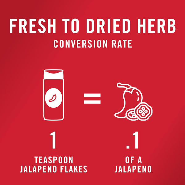 McCormick Crushed Jalapeño Pepper, 1.37 oz, bold flavor and moderate heat.